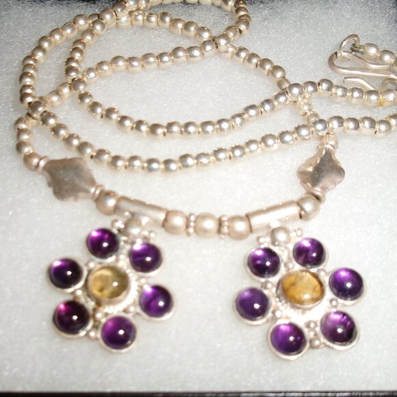 Vintage Amethyst Flower 18" Silver Bead Necklace - Picture 8 of 9